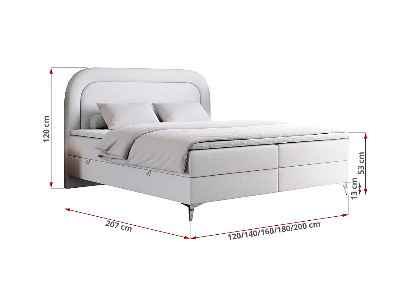 Boxspringbett EIRA - Polsterbett mit Stauraum, Set mit Kopfteil und Multipocket-Matratze, Metallbeine - 180x200 cm - H3 - Weiß Kunstleder