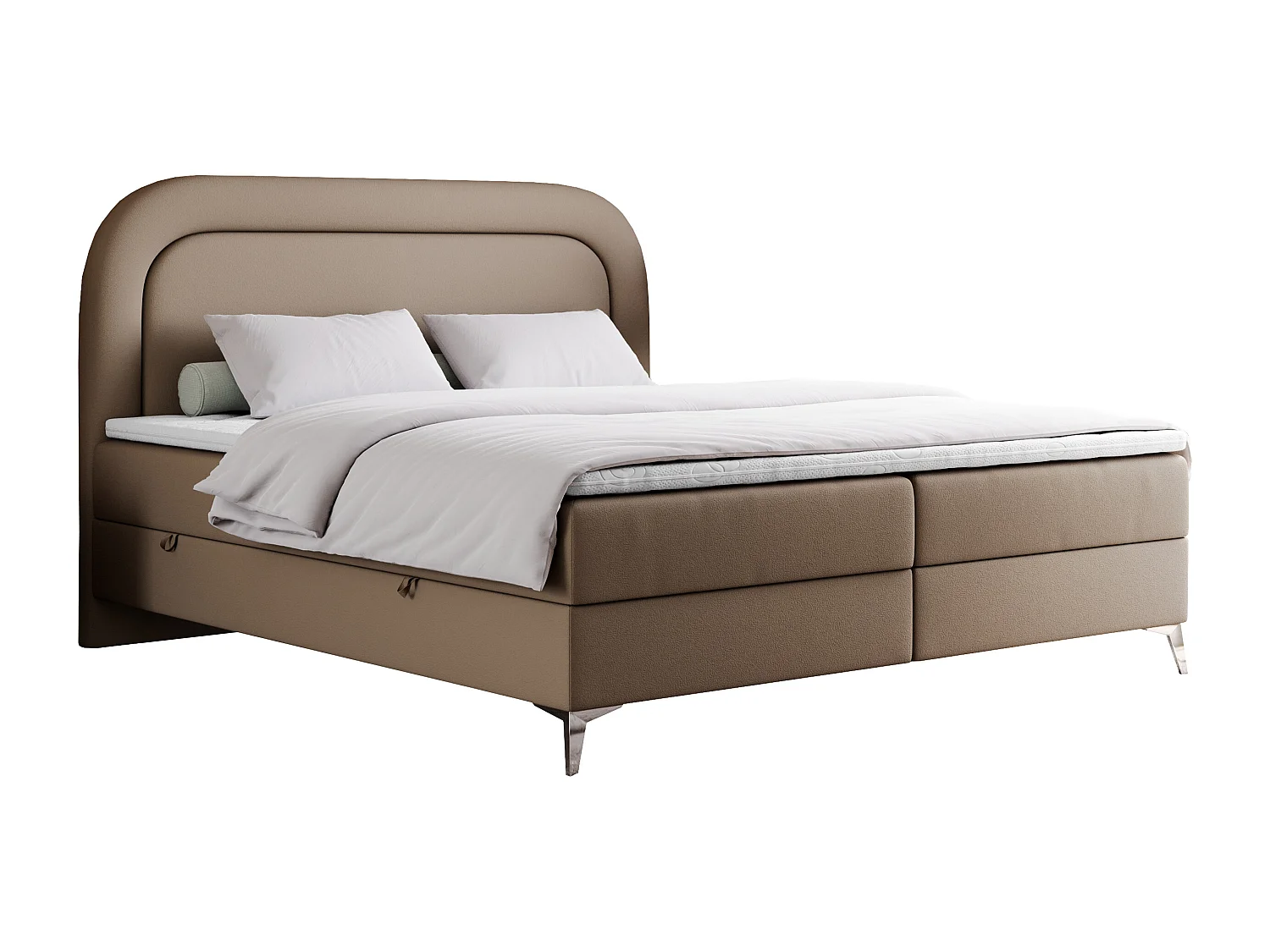 Boxspringbett EIRA - Polsterbett mit Stauraum, Set mit Kopfteil und Multipocket-Matratze, Metallbeine - 160x200 cm - H3 - Braun Kunstleder