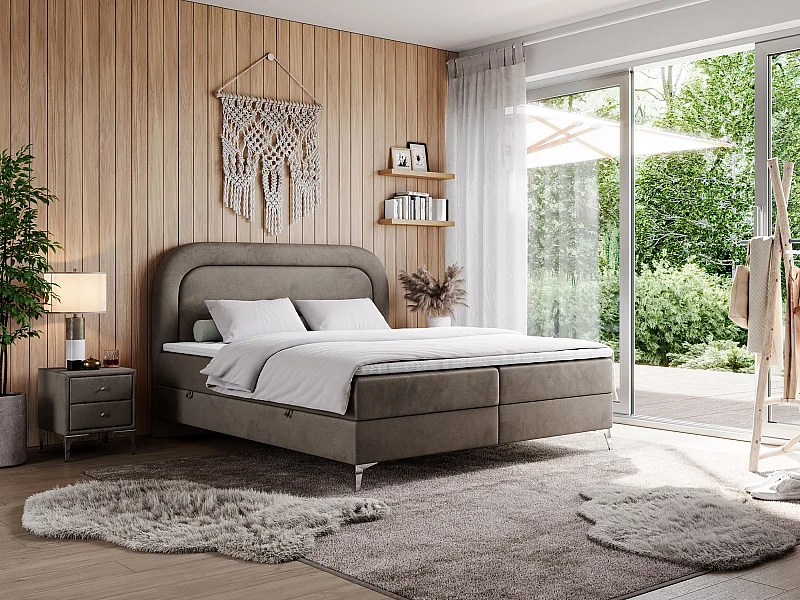 Boxspringbett EIRA - Polsterbett mit Stauraum, Set mit Kopfteil und Multipocket-Matratze, Metallbeine - 180x200 cm - H4 - Braun Velvet