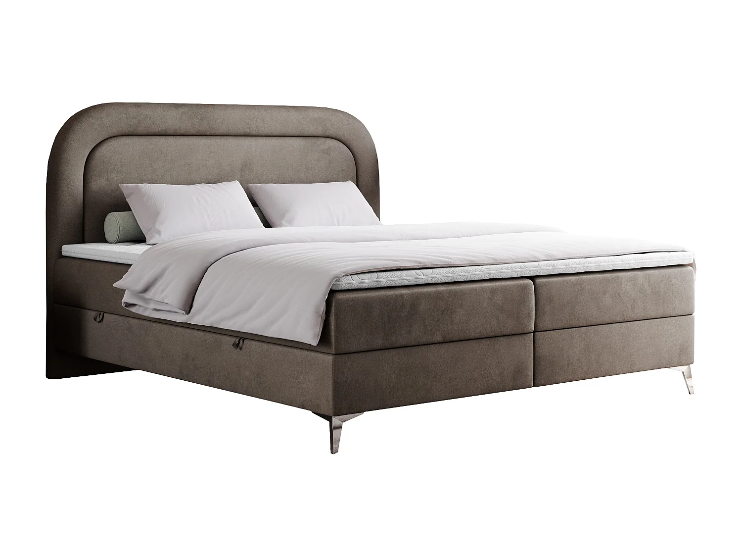 Boxspringbett EIRA - Polsterbett mit Stauraum, Set mit Kopfteil und Multipocket-Matratze, Metallbeine - 180x200 cm - H3 - Braun Velvet