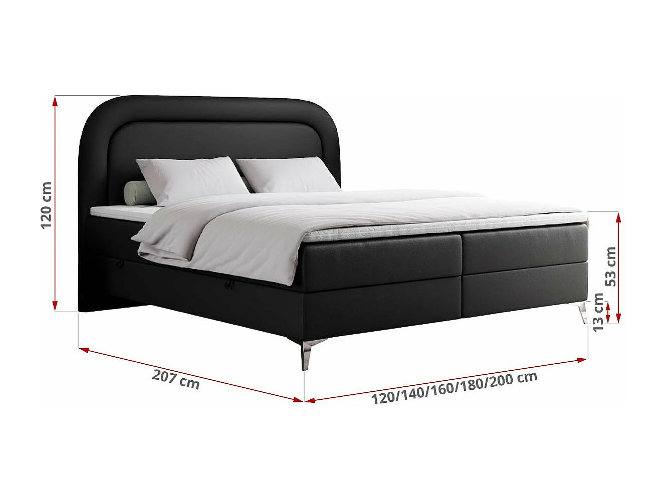 Boxspringbett EIRA - Polsterbett mit Stauraum, Set mit Kopfteil und Multipocket-Matratze, Metallbeine - 140x200 cm - H4 - Schwarz Kunstleder