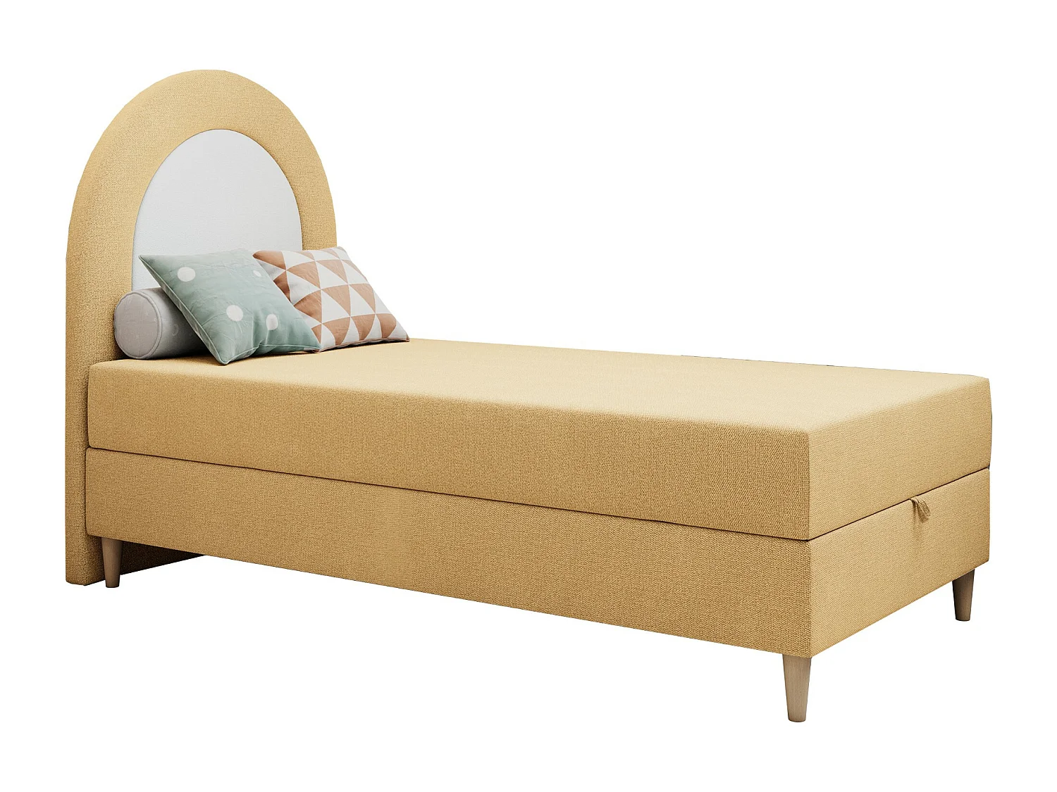 Kinderbett NEST - Boxspringbett für Kinder, mit hohem Kopfteil, Einzelbett mit Stauraum und Matratze - 90x180 cm - Gelb Strukture