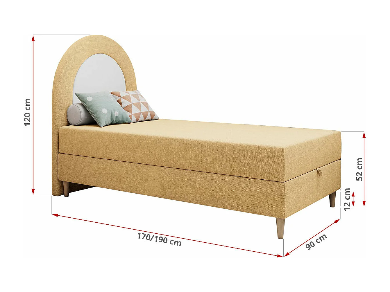Kinderbett NEST - Boxspringbett für Kinder, mit hohem Kopfteil, Einzelbett mit Stauraum und Matratze - 90x180 cm - Gelb Strukture