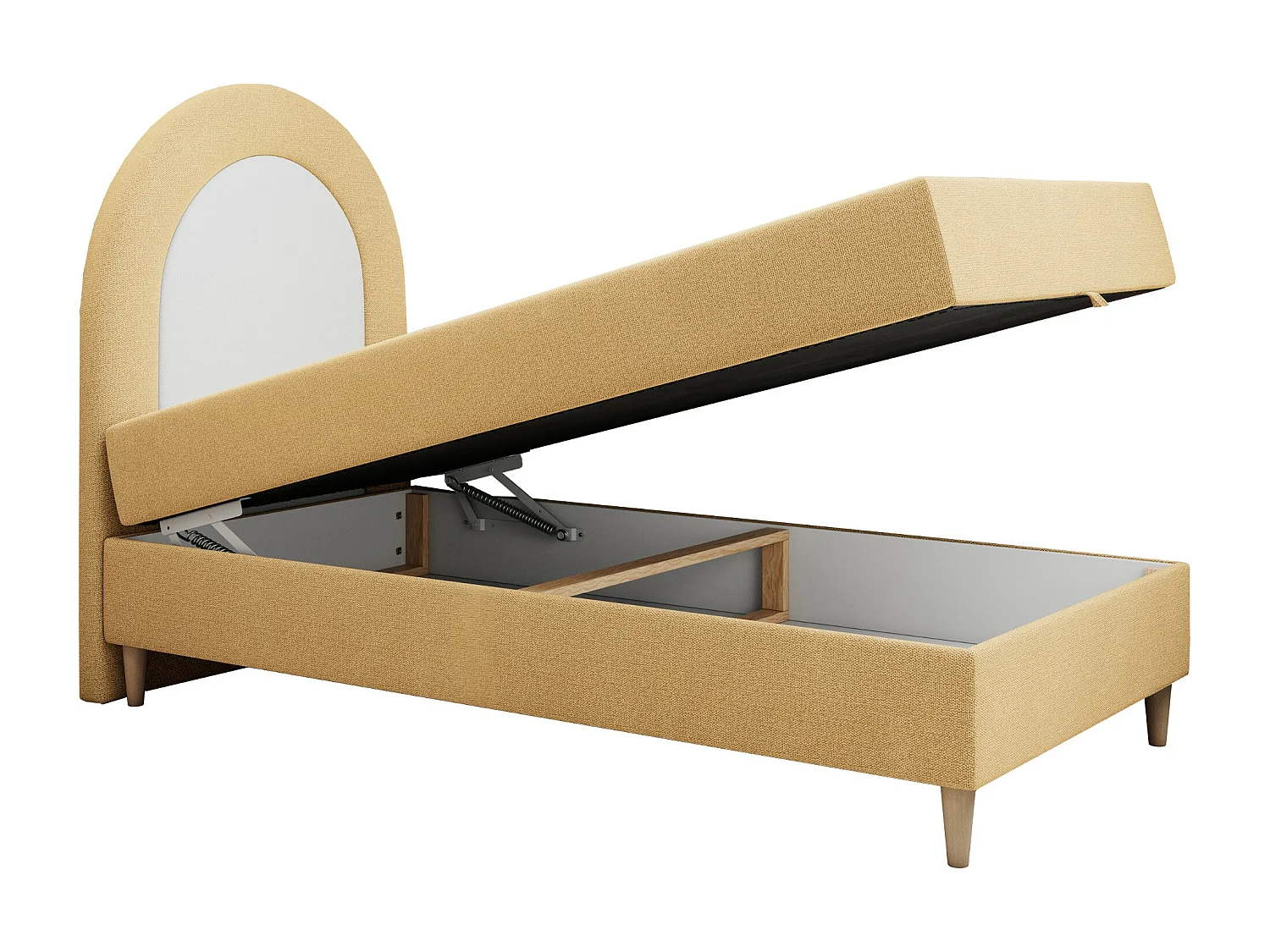 Kinderbett NEST - Boxspringbett für Kinder, mit hohem Kopfteil, Einzelbett mit Stauraum und Matratze - 90x180 cm - Gelb Strukture