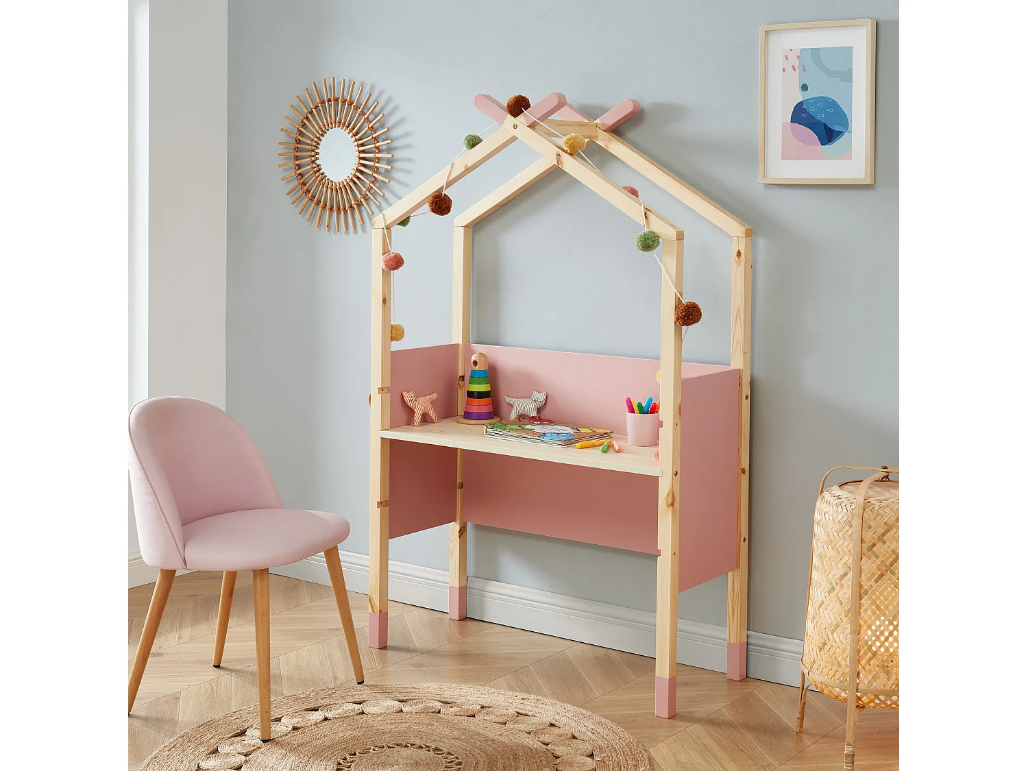 Bureau enfant tipi TINY  rose  évolutif