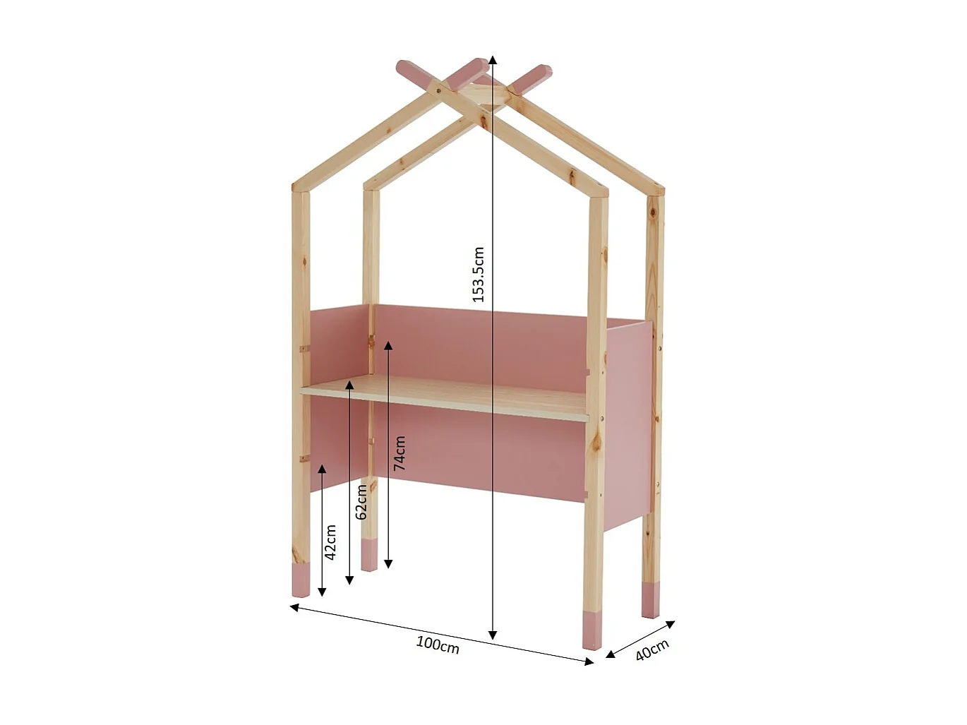 Bureau enfant tipi TINY  rose  évolutif