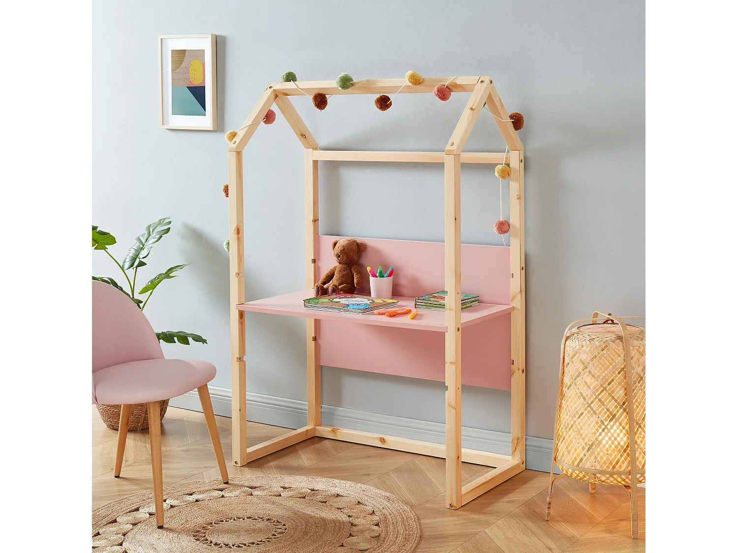 Bureau enfant cabane TINY  rose  évolutif