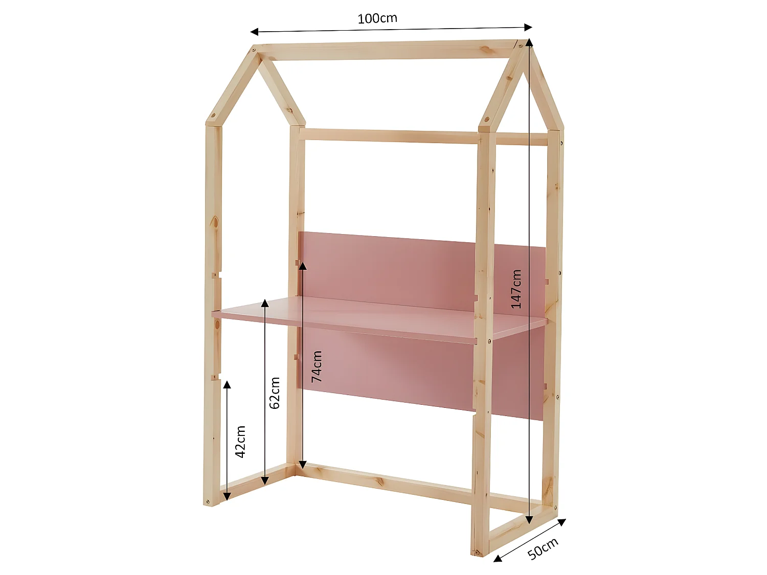 Bureau enfant cabane TINY  rose  évolutif