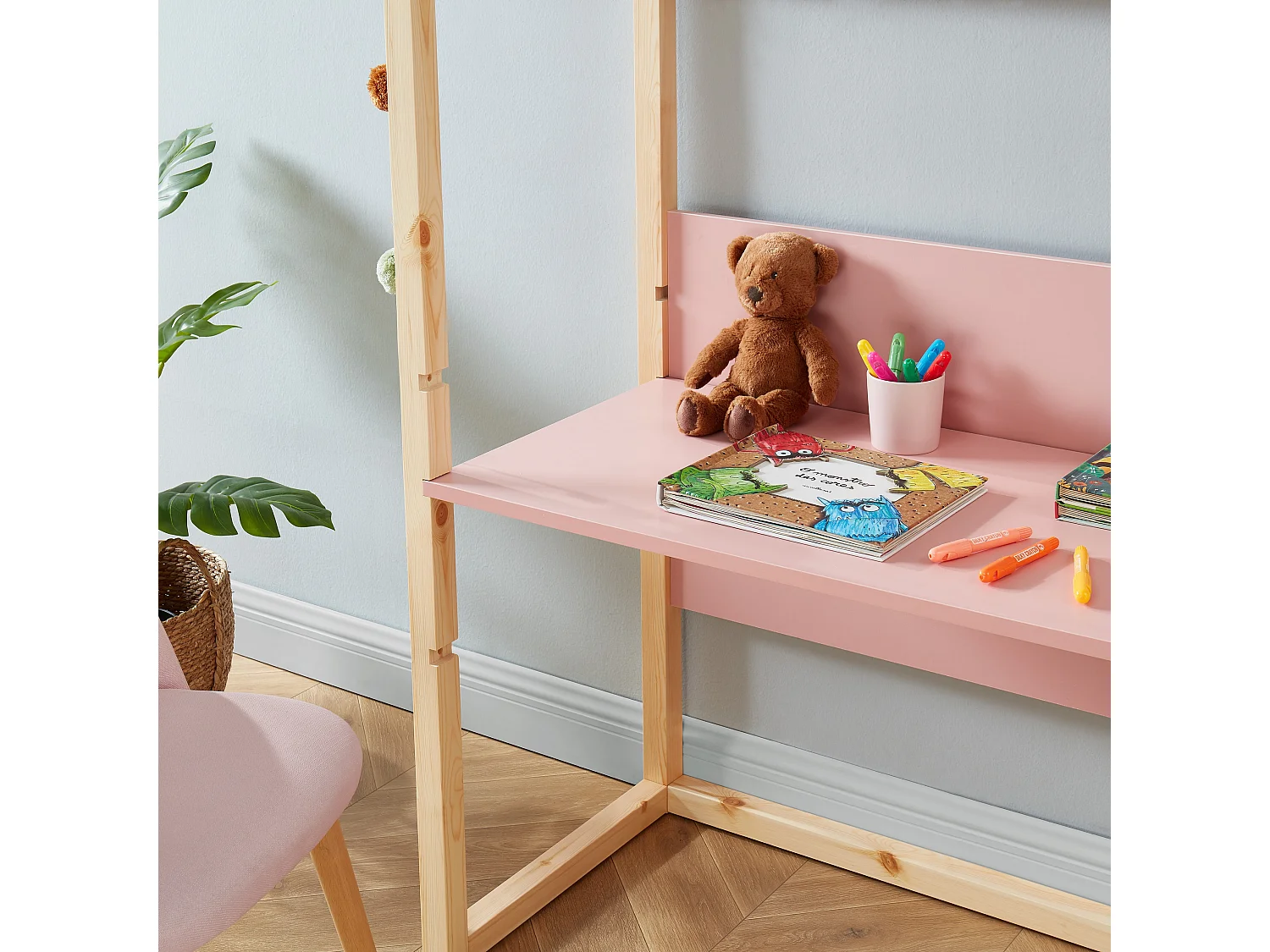 Bureau enfant cabane TINY  rose  évolutif