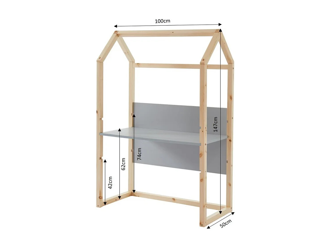 Bureau enfant cabane TINY gris et pin massif évolutif