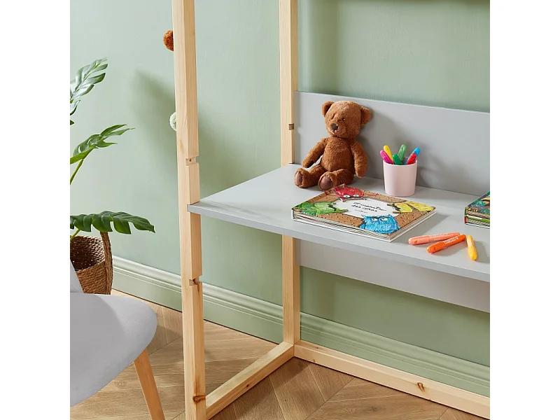 Bureau enfant cabane TINY gris et pin massif évolutif
