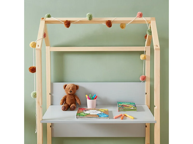 Bureau enfant cabane TINY gris et pin massif évolutif