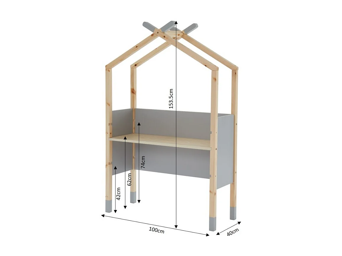 Bureau enfant tipi TINY gris et pin massif évolutif