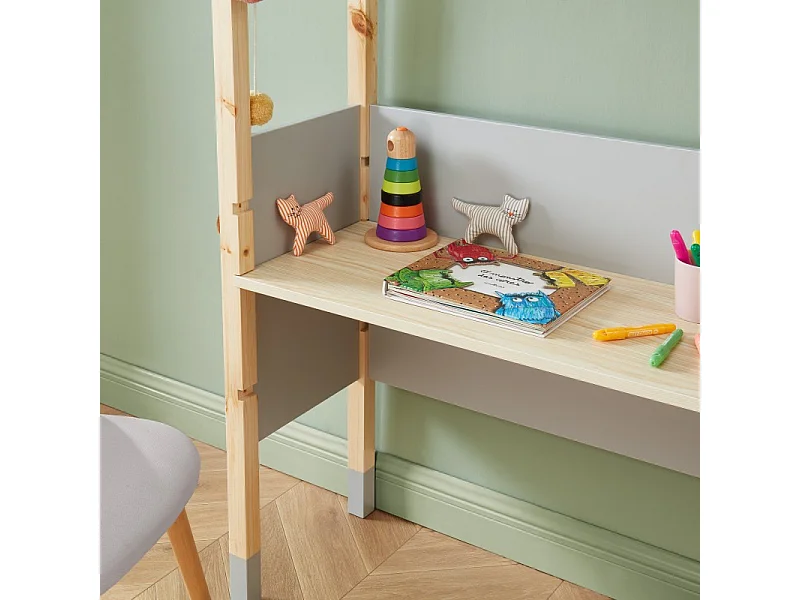 Bureau enfant tipi TINY gris et pin massif évolutif
