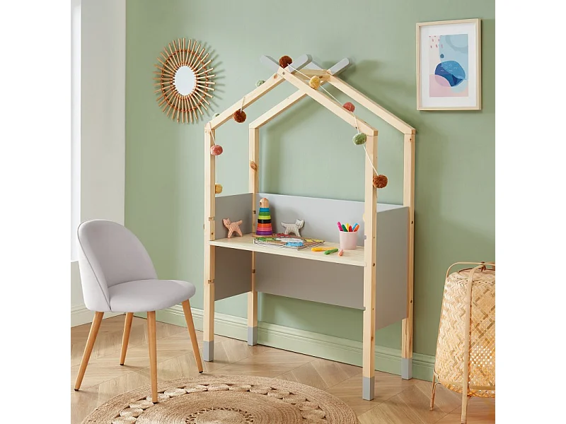 Bureau enfant tipi TINY gris et pin massif évolutif