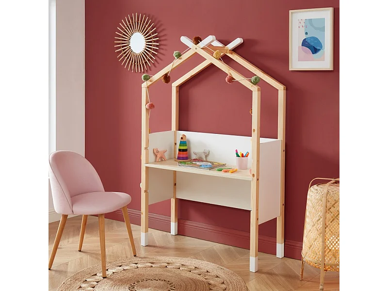 Bureau enfant tipi TINY blanc et pin massif évolutif