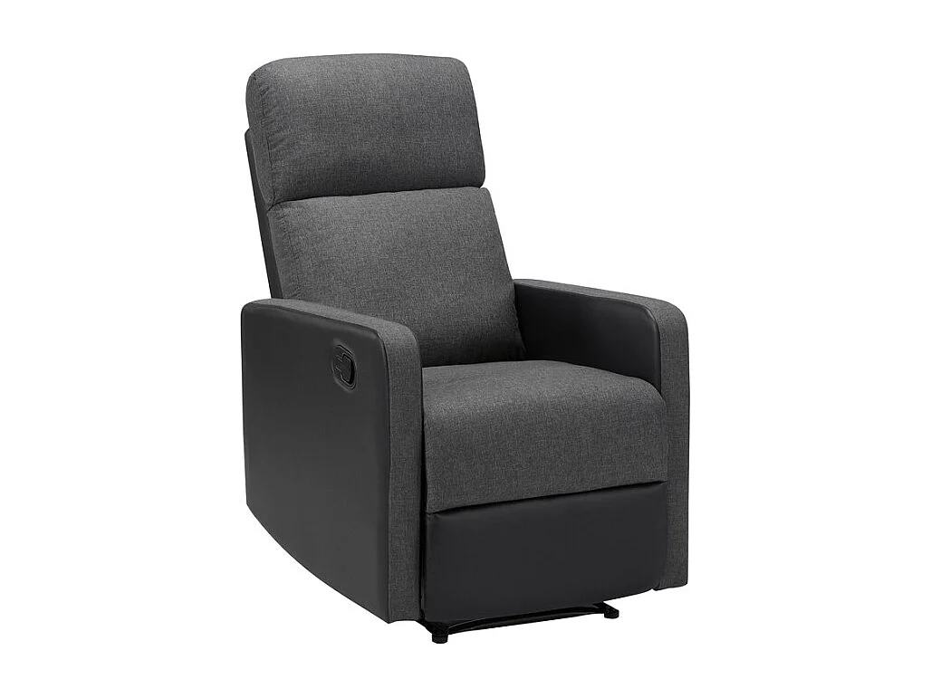 Fauteuil relax small LOVA en PU noir et tissu gris foncé