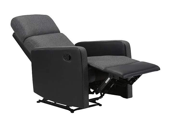 Fauteuil relax small LOVA en PU noir et tissu gris foncé