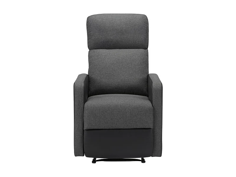 Fauteuil relax small LOVA en PU noir et tissu gris foncé