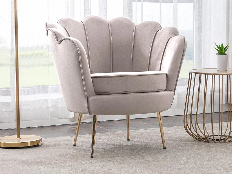 Fauteuil coquillage en velours taupe DANDELION de Pascal Morabito