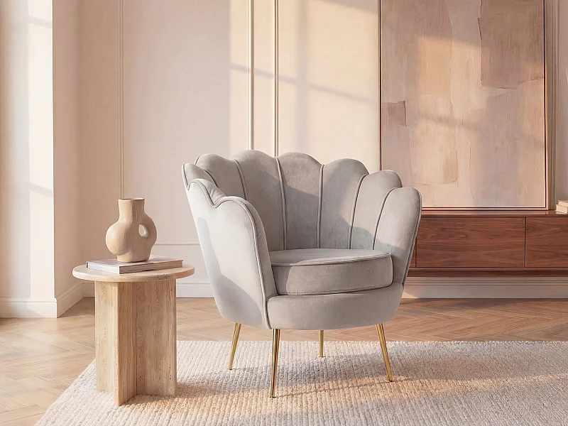 Fauteuil coquillage en velours taupe DANDELION