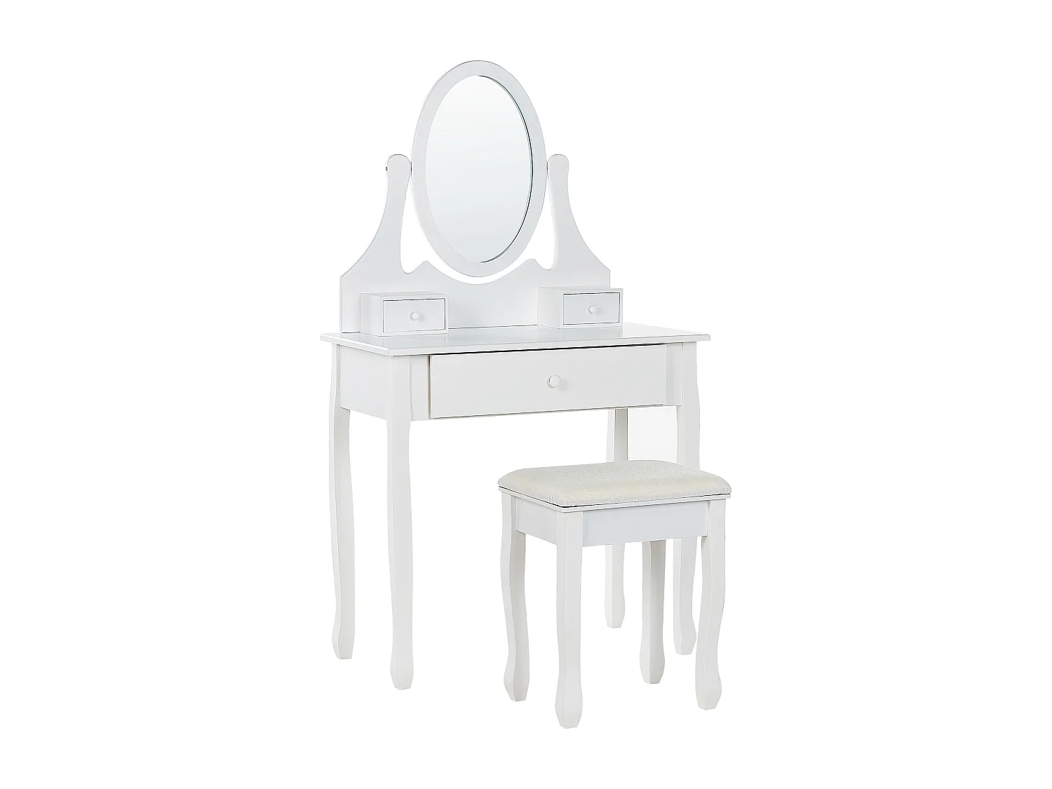 Schminktisch mit ovalem Spiegel Hocker 3 Schubladen weiß ASTRE