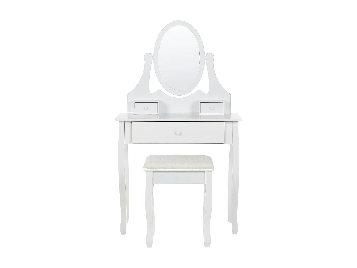 Schminktisch mit ovalem Spiegel Hocker 3 Schubladen weiß ASTRE
