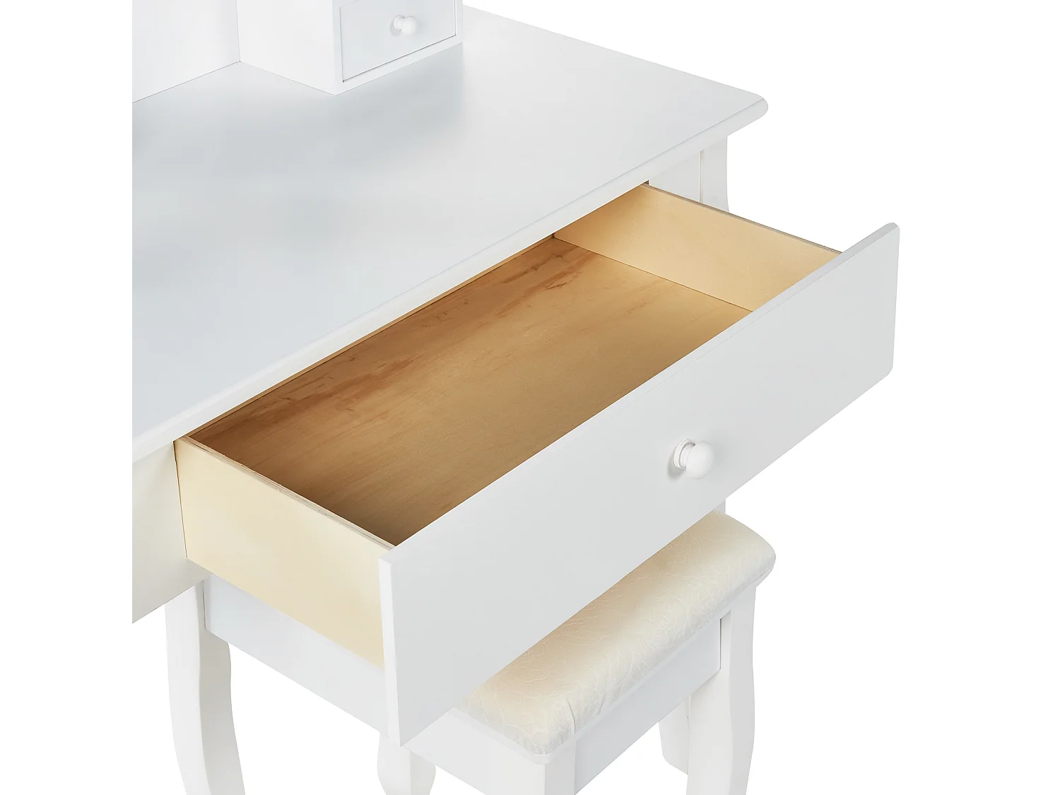 Schminktisch mit ovalem Spiegel Hocker 3 Schubladen weiß ASTRE