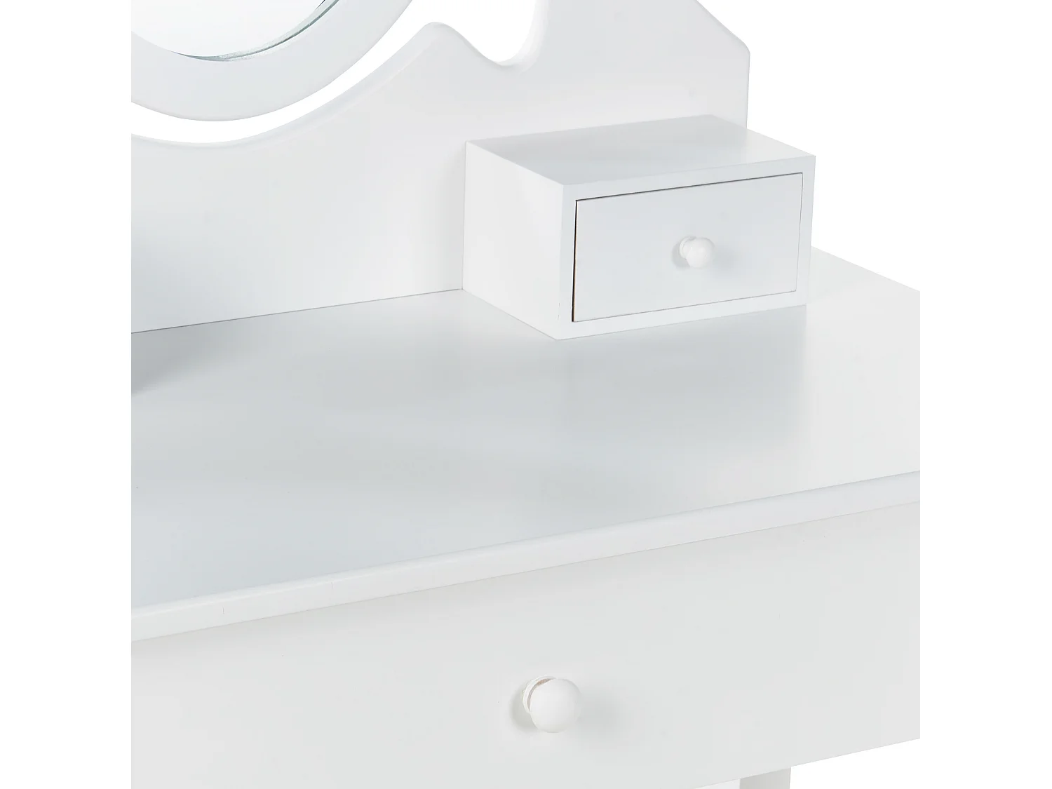 Schminktisch mit ovalem Spiegel Hocker 3 Schubladen weiß ASTRE