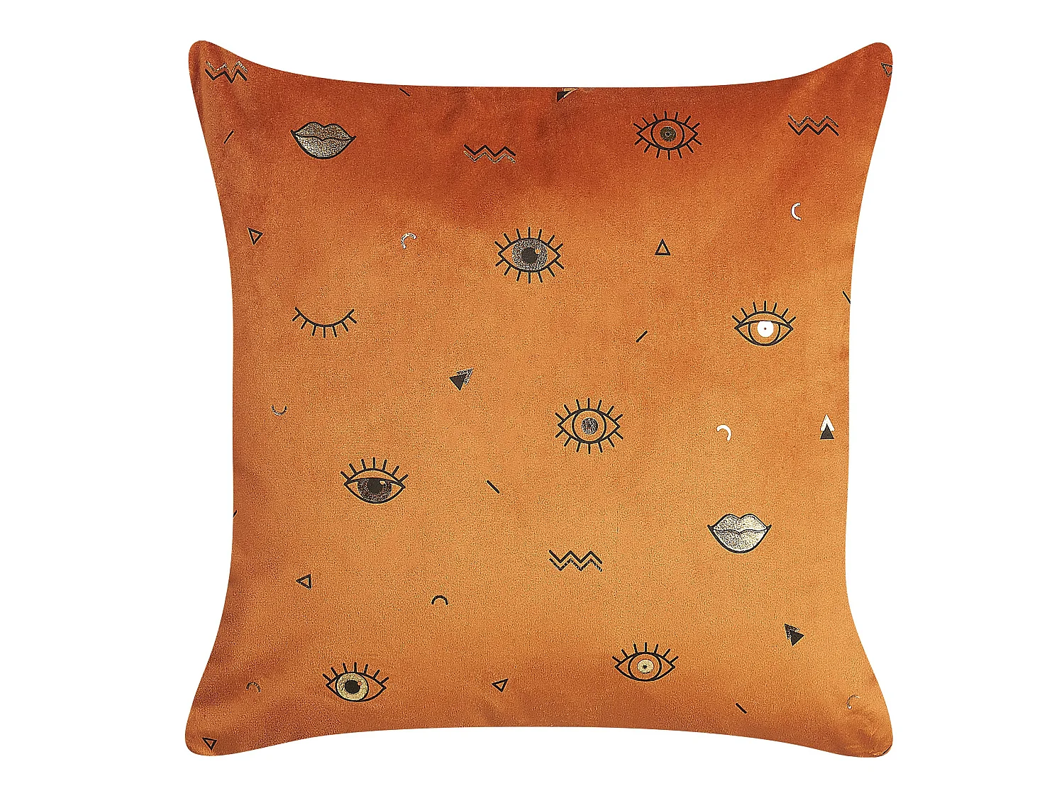 Dekokissen mit Füllung 2er Set Samt orange Augen Lippen Muster 45x45 cm Aeonium