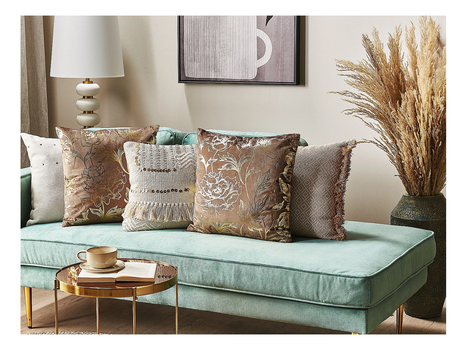 Lot de 2 coussins décoratifs DAFFODIL Velours 45 x 45 cm Marron Motif floral