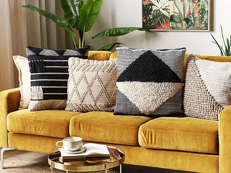 Coussin KHORA Coton 50 x 50 cm Noir Motif géométrique