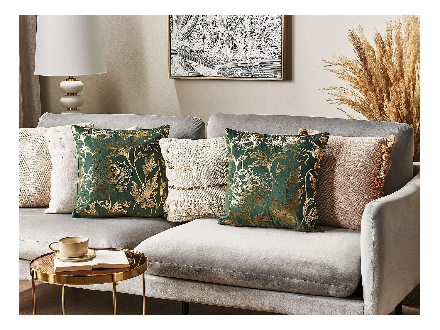 Zestaw 2 poduszek dekoracyjnych DAFFODIL Welur 45 x 45 cm Szmaragdowy Wzór kwiatowy