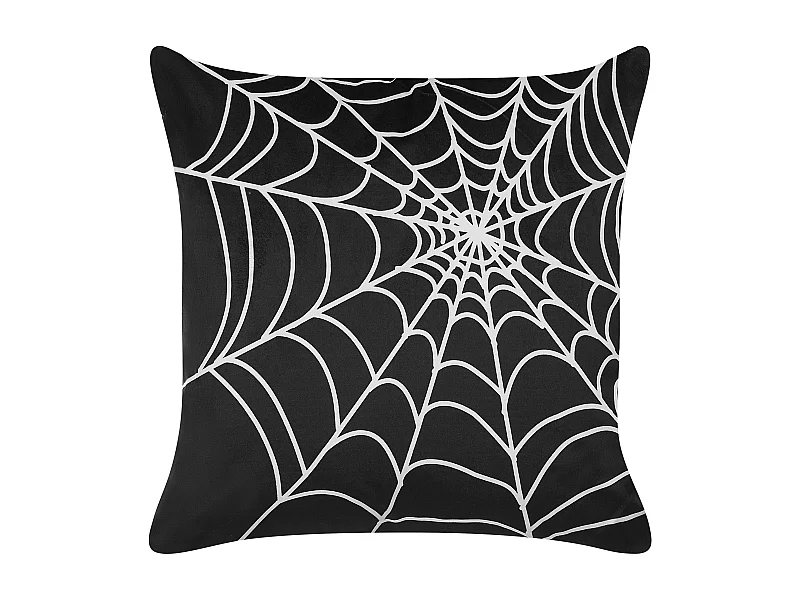Zierkissen schwarz / weiß Samtstoff mit Spinnennetz-Muster 45 x 45 cm Lycoris