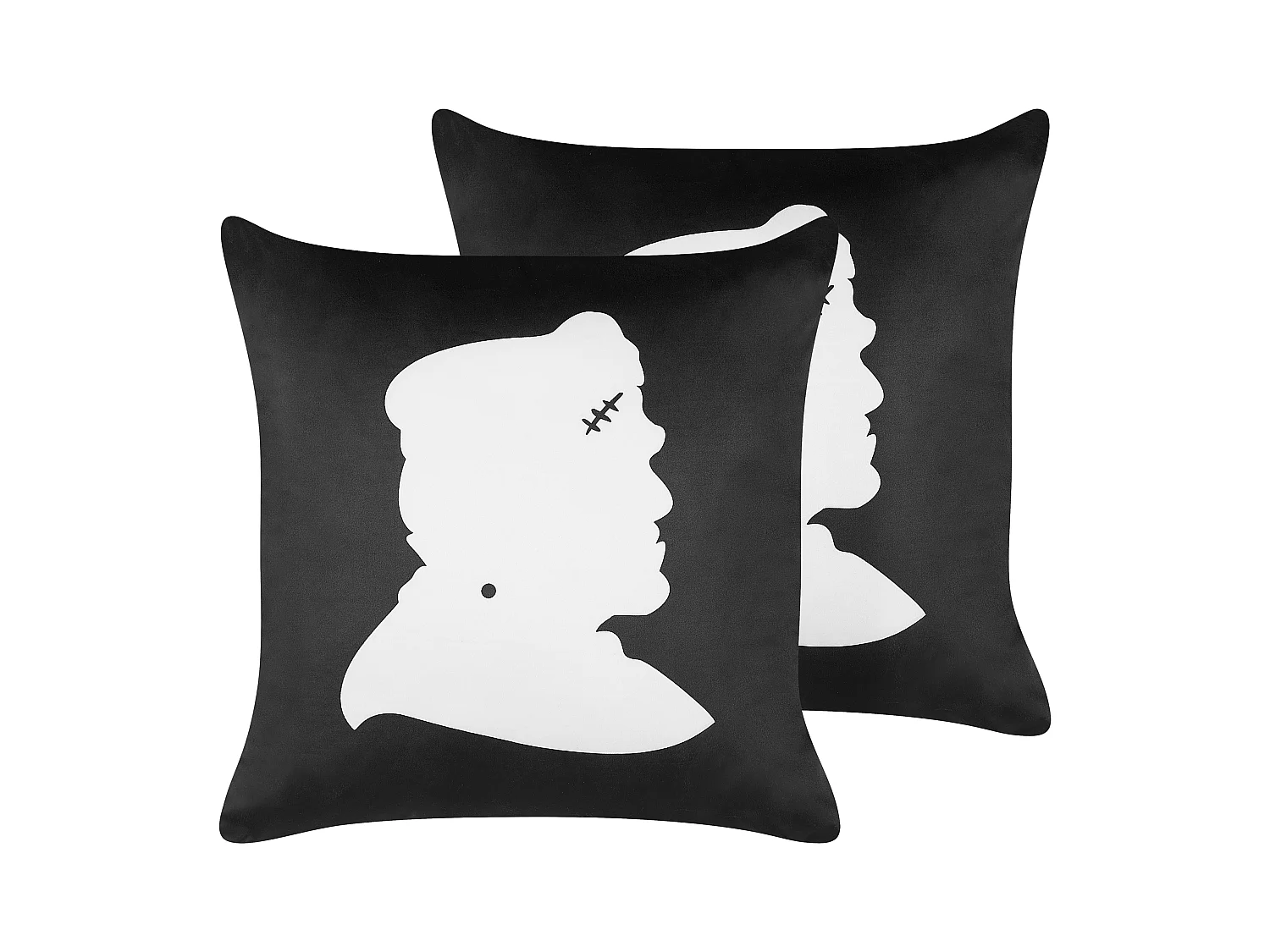 Zierkissen schwarz Samtstoff Frankenstein-Motiv 45 x 45 cm 2er Set Franklinia
