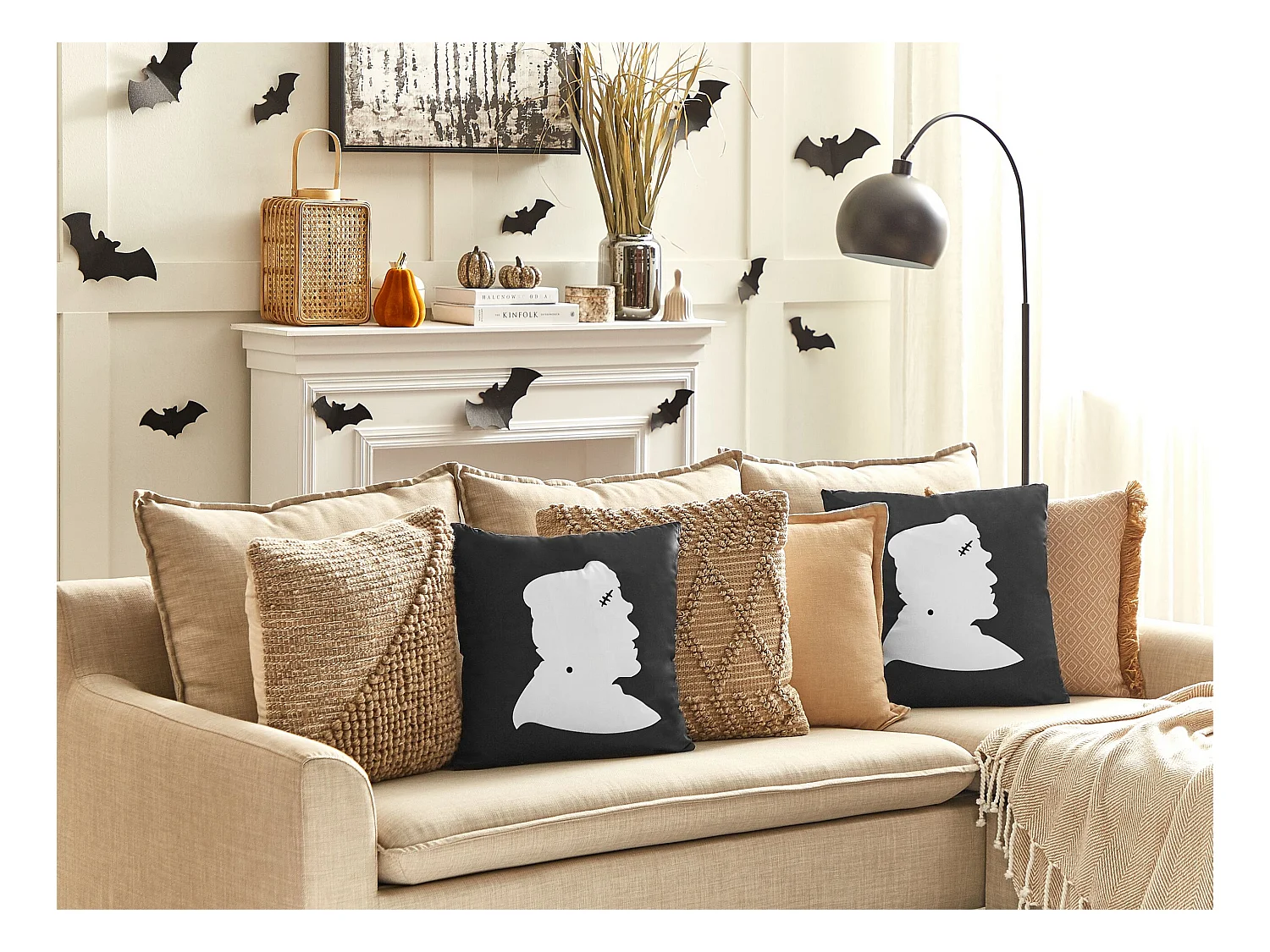 Zierkissen schwarz Samtstoff Frankenstein-Motiv 45 x 45 cm 2er Set Franklinia