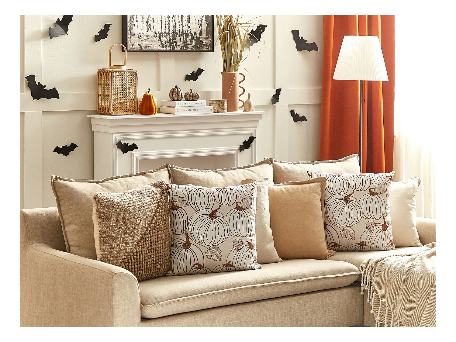 Coussin GOURD Velours 45 x 45 cm Beige Motif de plante