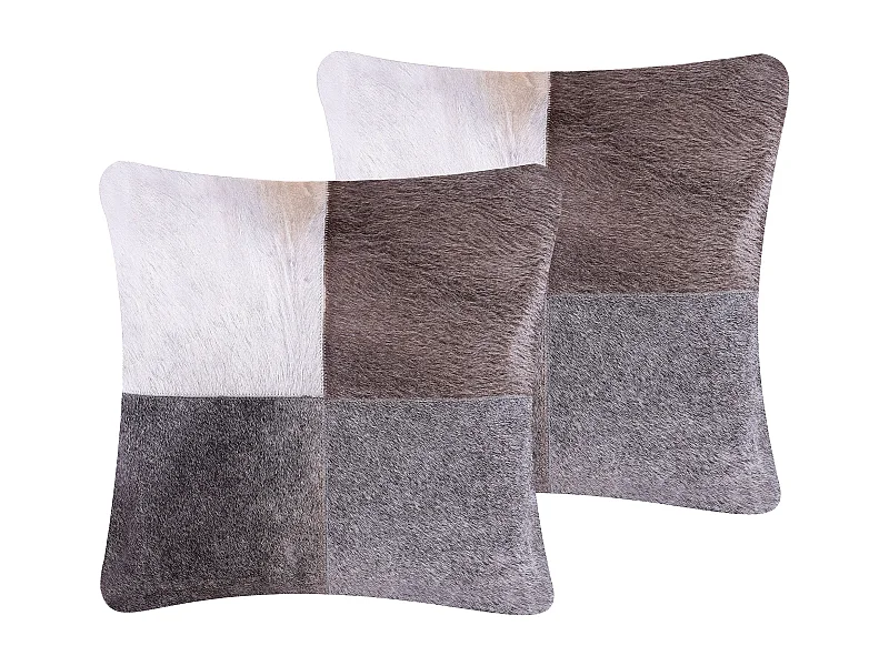 Dekokissen 2er Set grau 45 x 45 cm Leder Baumwolle Kuhfell-Design Nellad