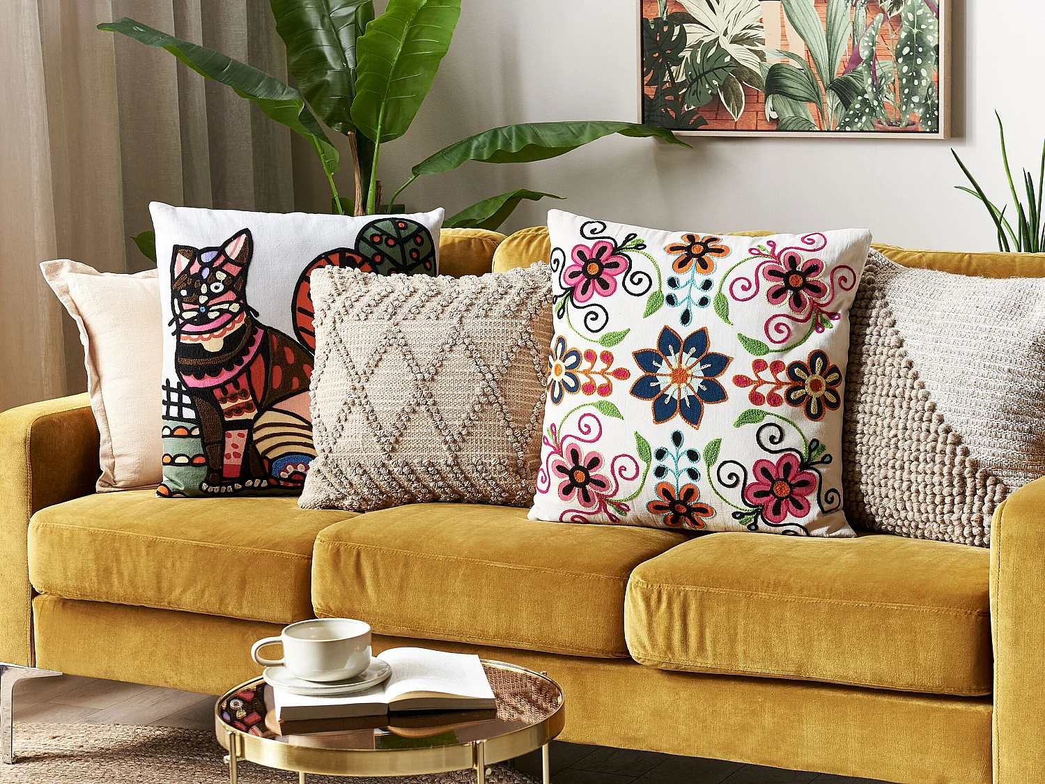 Coussin BAHRAICH Coton 50 x 50 cm Multicolore Motif floral