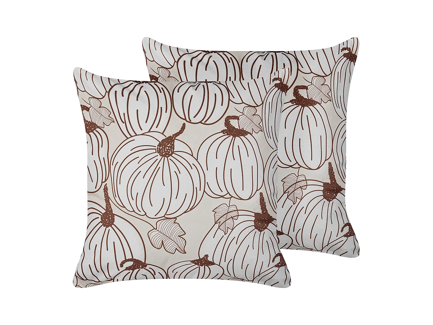 Zierkissen 2er Set 45x45 cm Halloween Kürbis-Motiv beige/braun Samtstoff Gourd