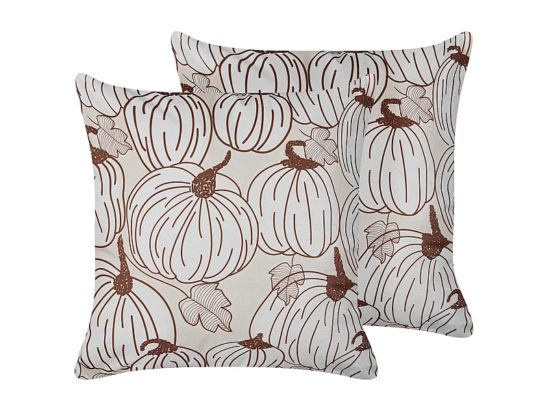 Conjunto de 2 almofadas decorativas GOURD Veludo 45 x 45 cm Creme Padrão de plantas