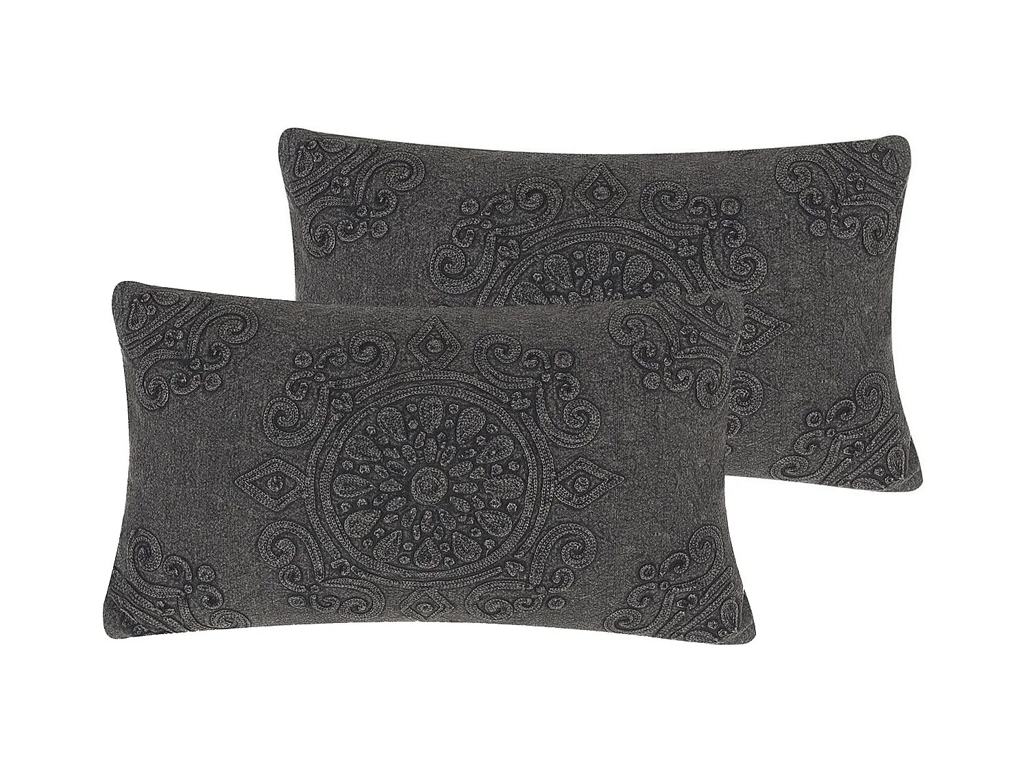 Conjunto de 2 almofadas decorativas VELOOR Algodão 30 x 50 cm Cinzento escuro Padrão oriental