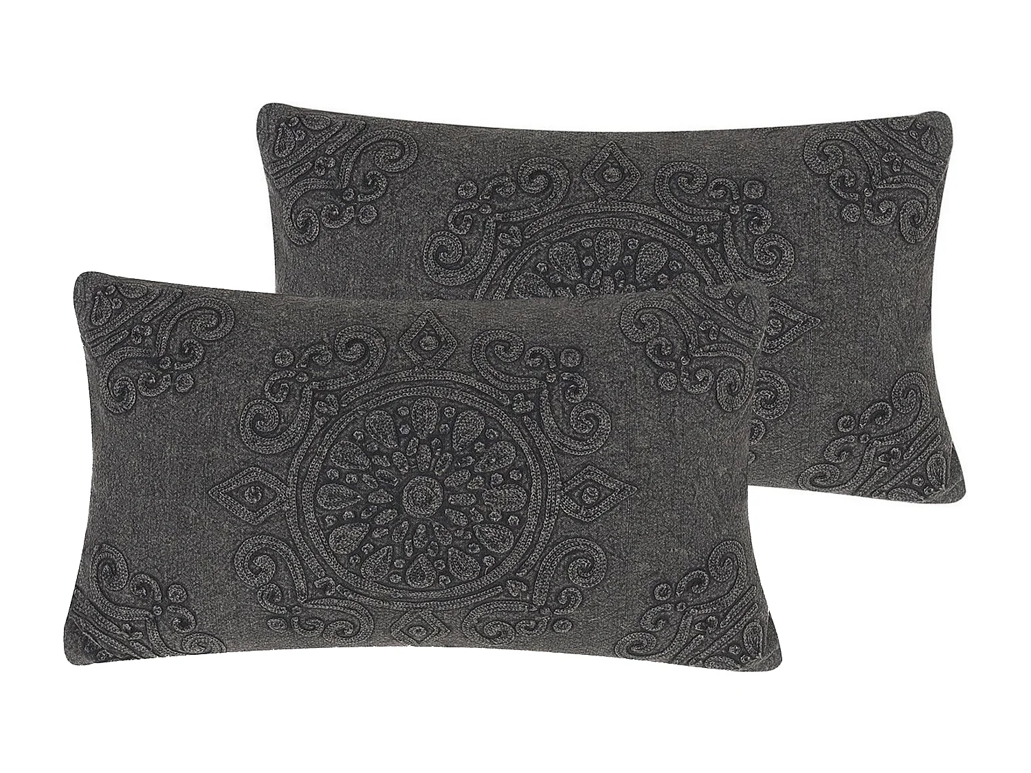 Dekokissen 2er Set grau 30 x 50 cm rechteckig Boho-Stil Veloor