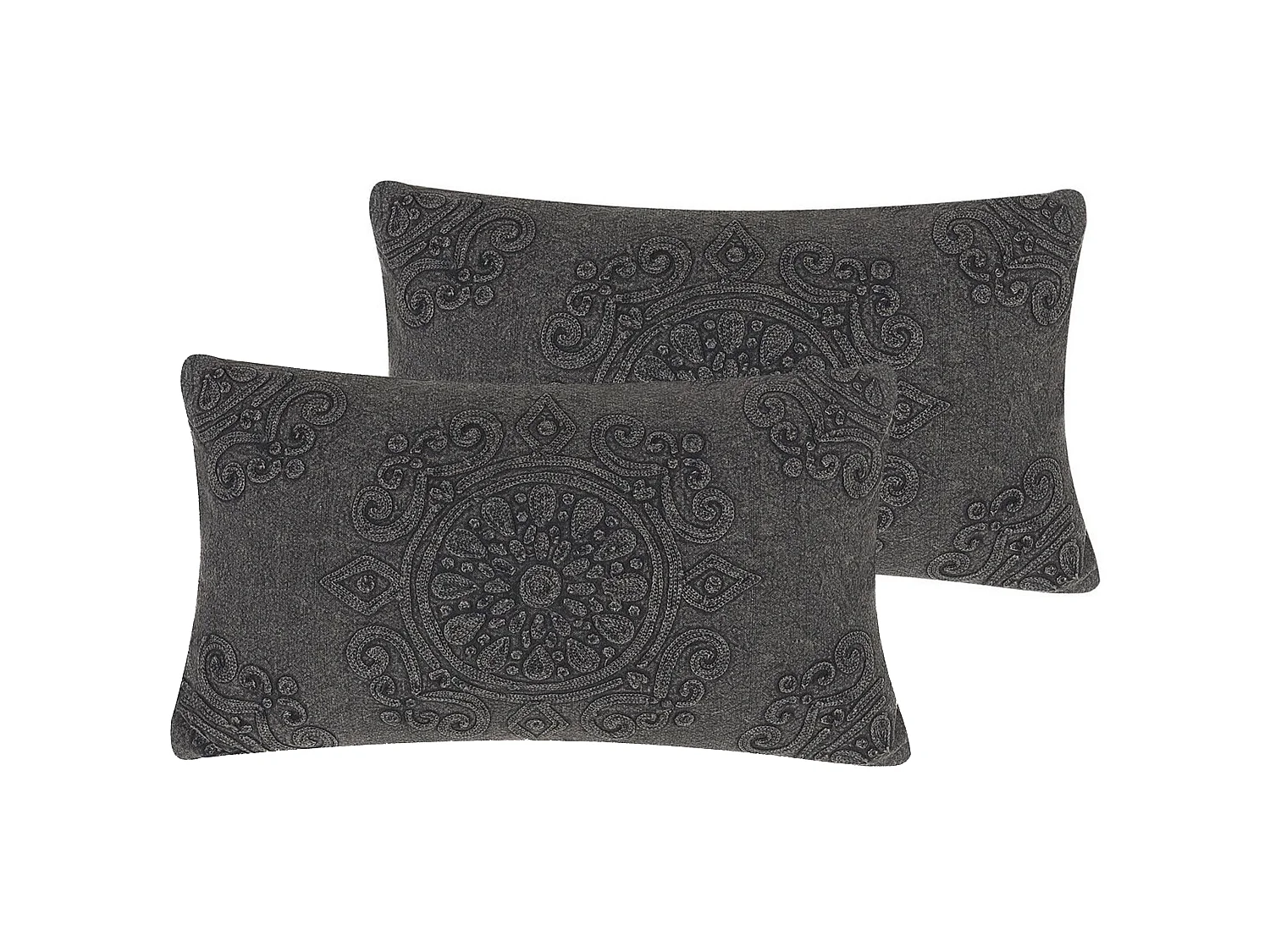 Set of 2 Decorative Cushions VELOOR Cotton 30 x 50 cm Dark Grey Oriental Pattern