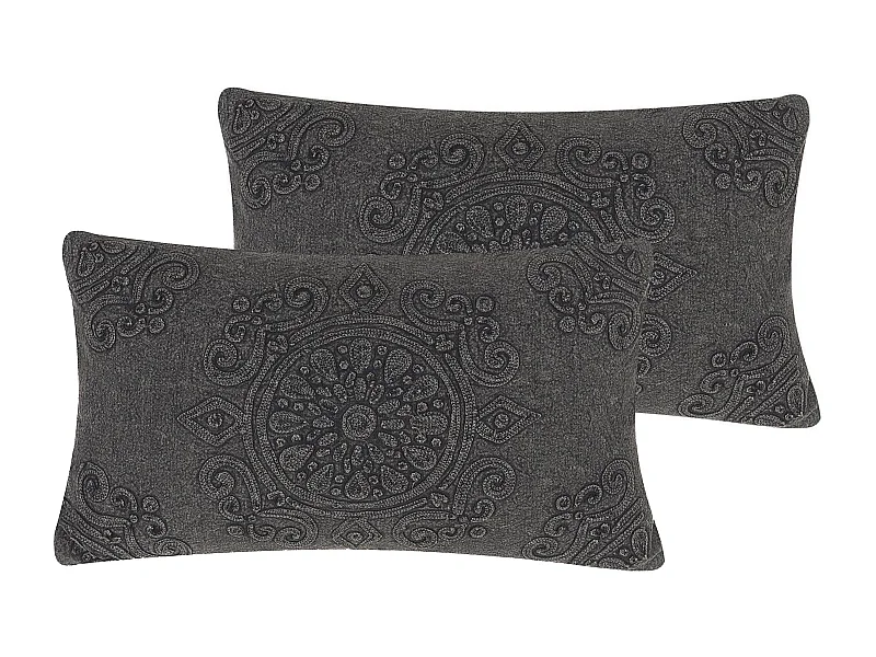 Lot de 2 coussins décoratifs VELOOR Coton 30 x 50 cm Gris foncé Motif oriental