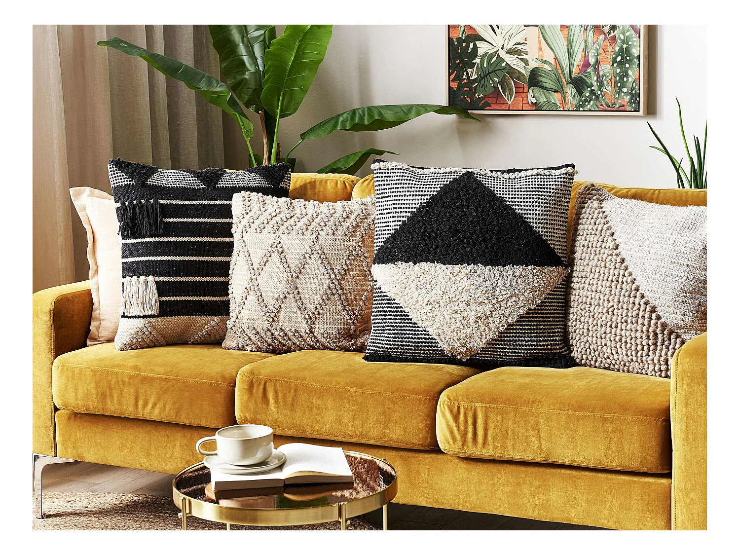 Set van 2 decoratieve kussens KHORA Katoen 50 x 50 cm Zwart Geometrisch patroon