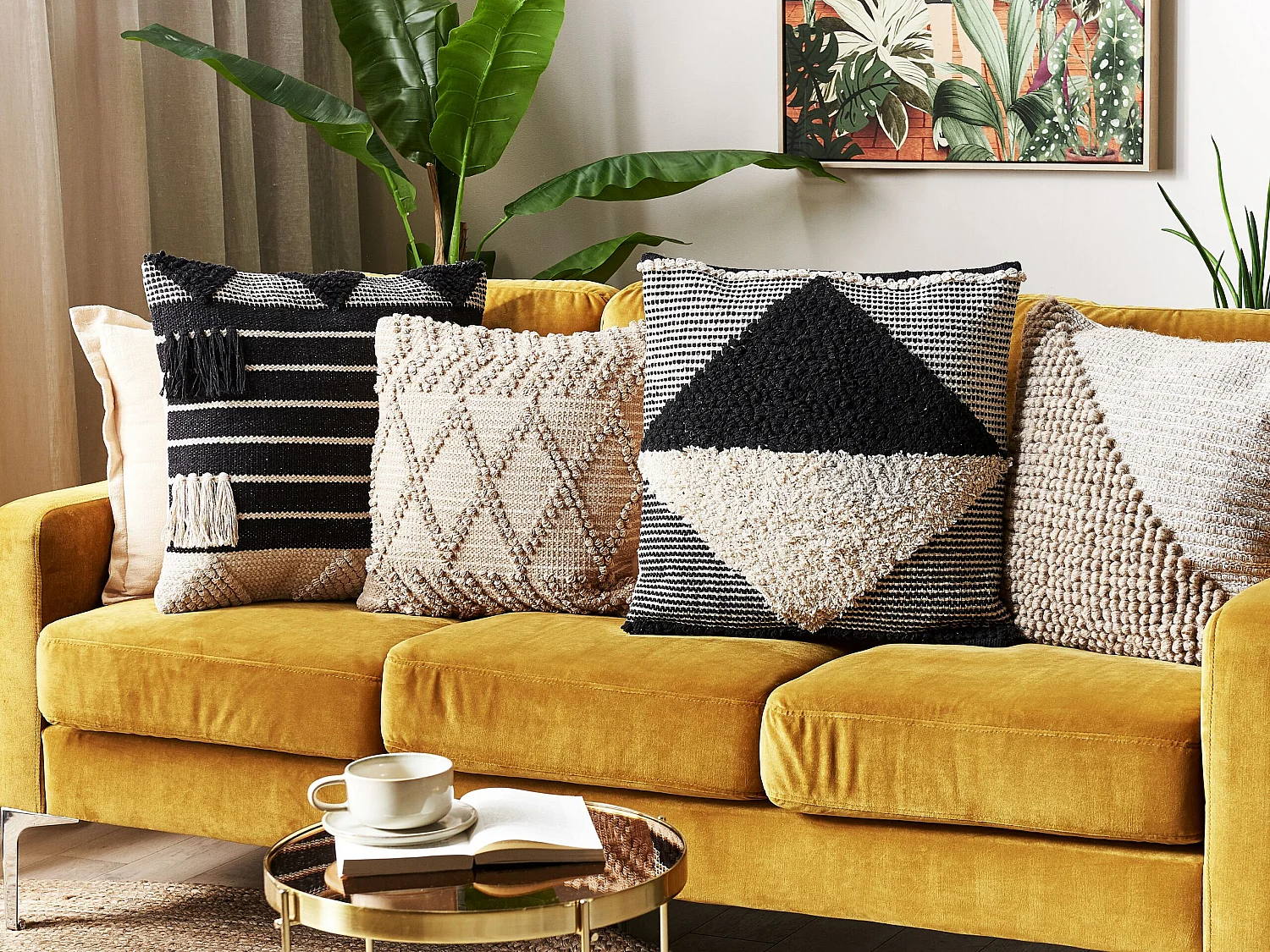 Lot de 2 coussins décoratifs KHORA Coton 50 x 50 cm Noir Motif géométrique