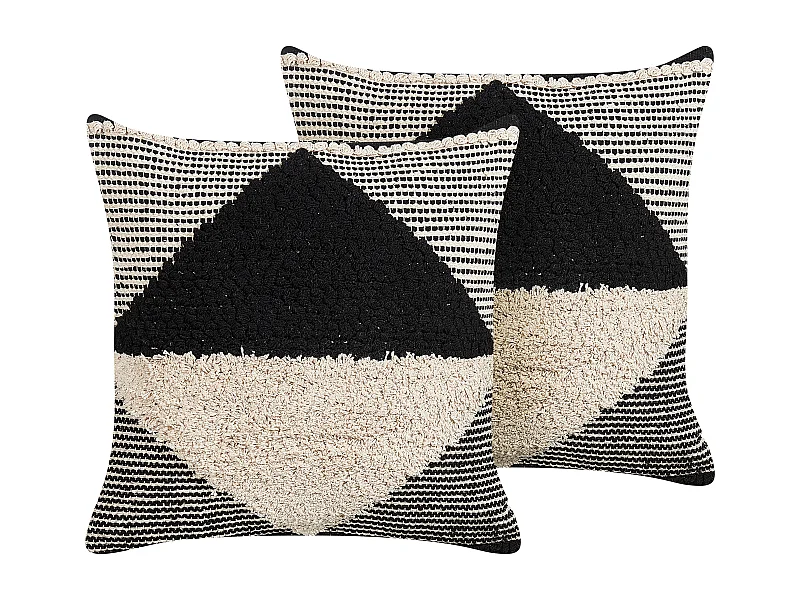 Dekokissen 2er Set beige/schwarz 50x50 cm strukturiertes Muster Boho Khora