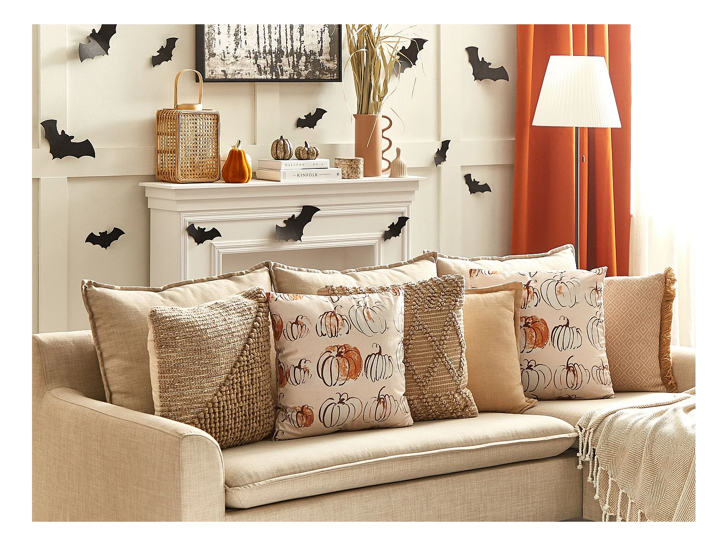 Dekokissen 2er Set CUCURBITA Samtstoff 45 x 45 cm Beige Pflanzenmuster