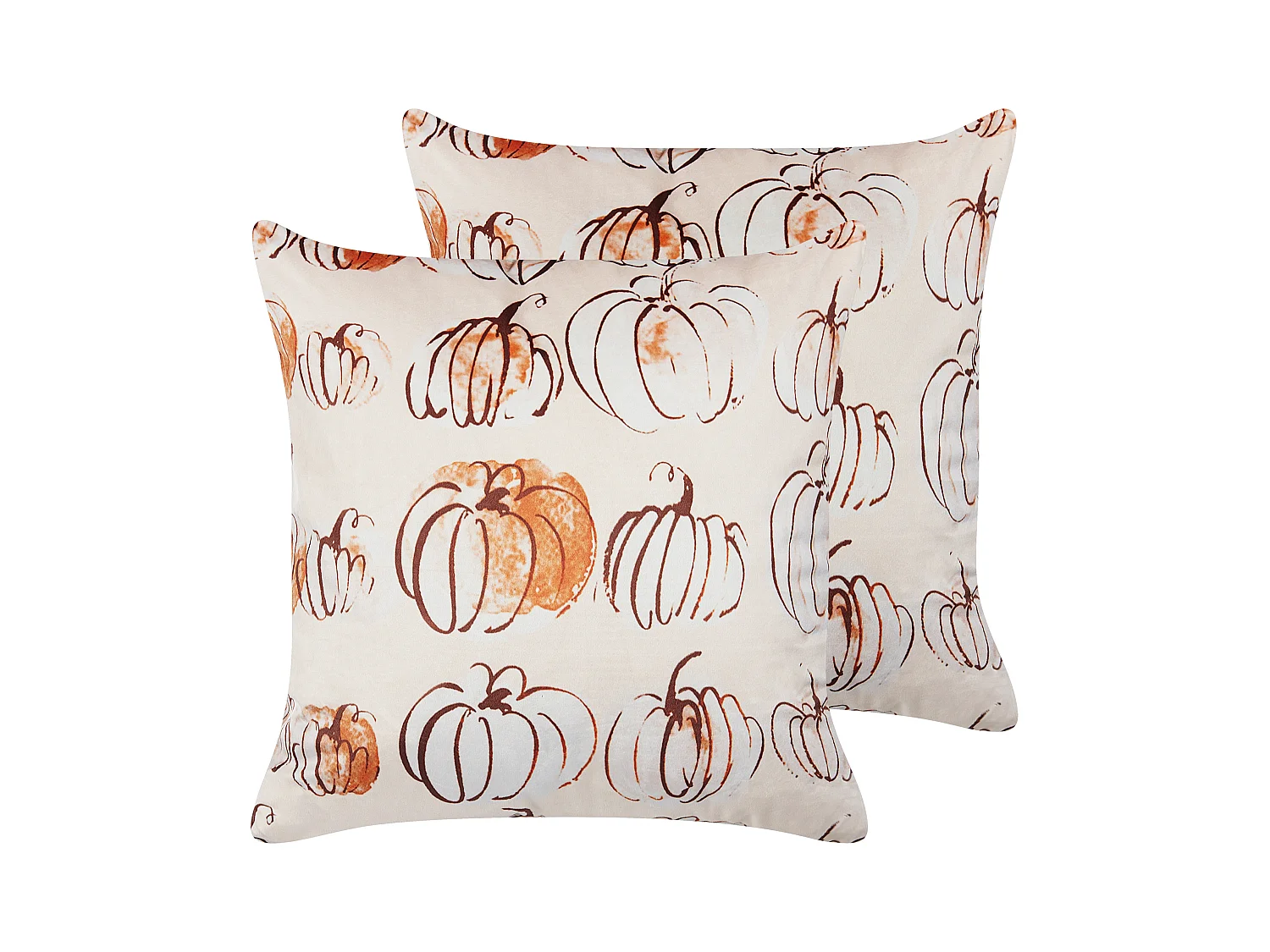 Lot de 2 coussins décoratifs CUCURBITA Velours 45 x 45 cm Beige Motif de plante